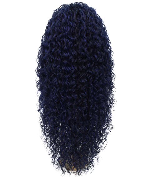 Asia Black with Dark Blue Long Curls Lace Wig