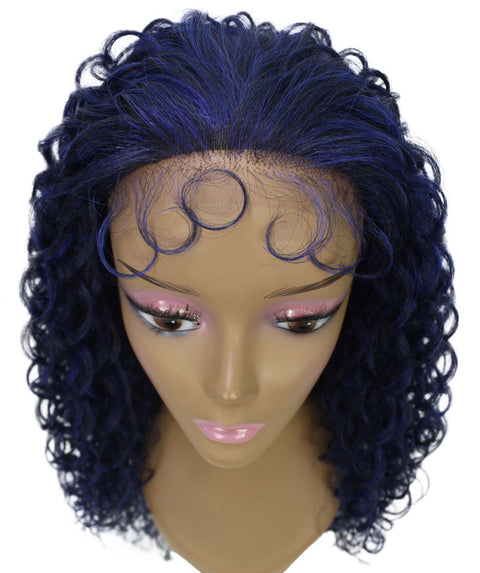 Asia Black with Dark Blue Long Curls Lace Wig