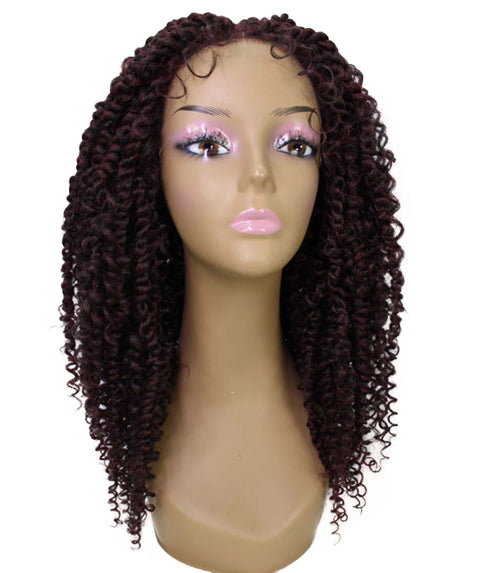 Tierra Deep Red and Black Blend Twisted Braids Lace Wig