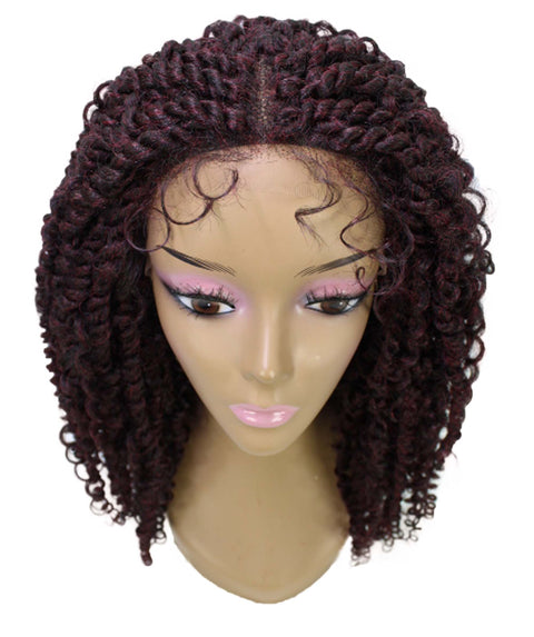 Tierra Deep Red and Black Blend Twisted Braids Lace Wig