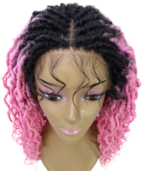Diamond Dark Pink Ombre Locs Lace Wig