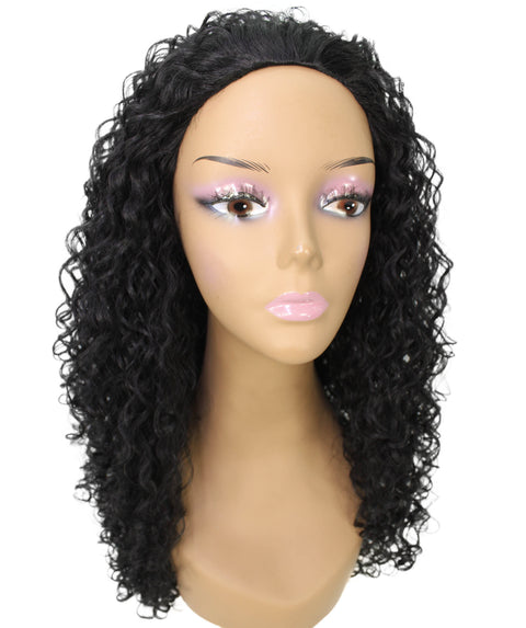 Makayla Black Curls Half Cap Wig