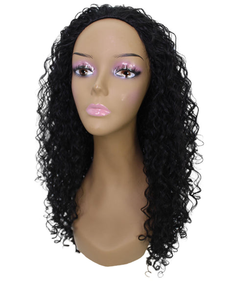 Makayla Natural Black Curls Half Cap Wig