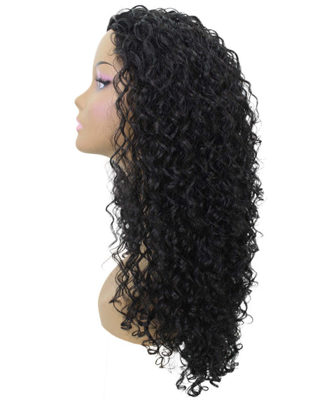 Makayla Natural Black Curls Half Cap Wig