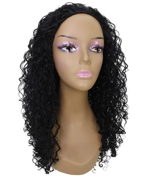 Makayla Natural Black Curls Half Cap Wig