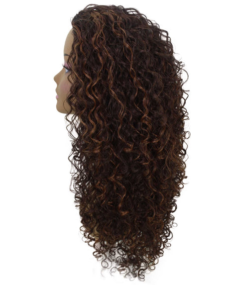 Makayla Black with Caramel Curls Half Cap Wig