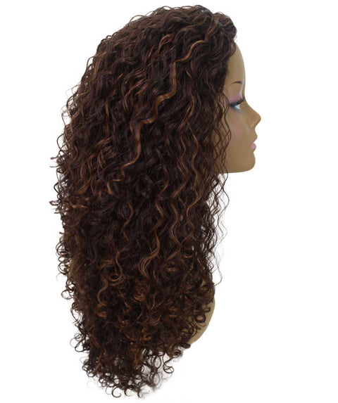 Makayla Black with Caramel Curls Half Cap Wig