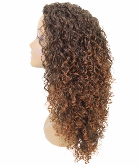 Makayla Dark Auburn Brown Blend Curls Half Cap Wig