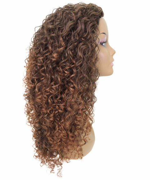 Makayla Dark Auburn Brown Blend Curls Half Cap Wig