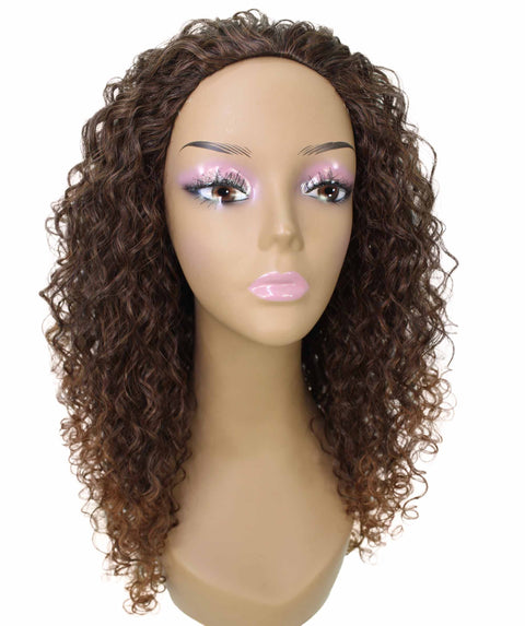 Makayla Dark Auburn Brown Blend Curls Half Cap Wig