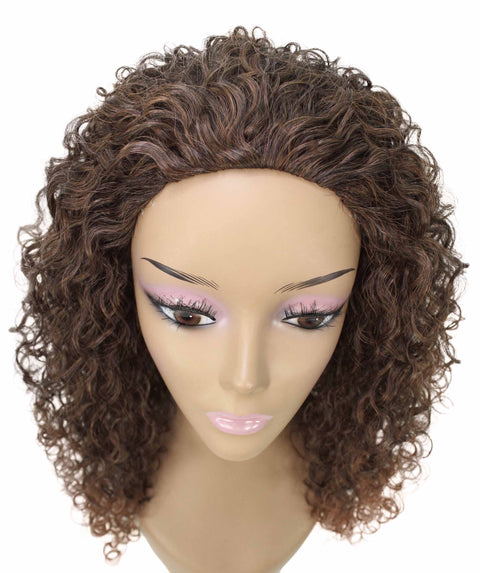 Makayla Dark Auburn Brown Blend Curls Half Cap Wig