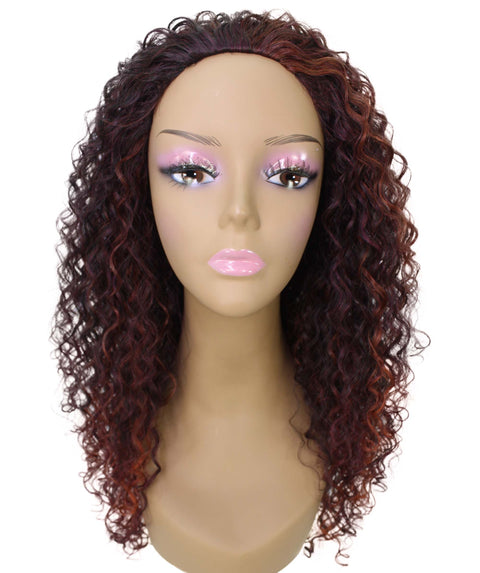 Makayla Deep Red with Black Blend Curls Half Cap Wig
