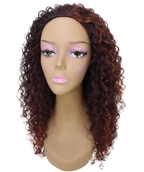 Makayla Deep Red with Black Blend Curls Half Cap Wig