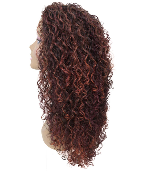 Makayla Deep Red with Black Blend Curls Half Cap Wig