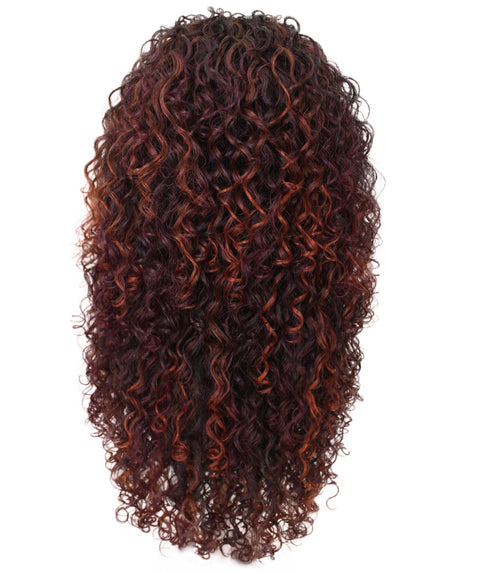 Makayla Deep Red with Black Blend Curls Half Cap Wig