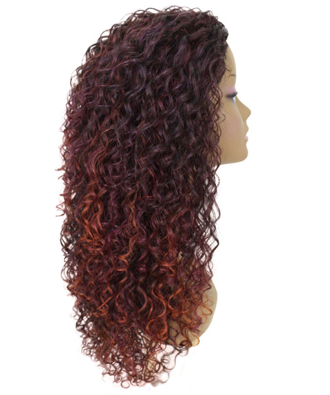 Makayla Deep Red with Black Blend Curls Half Cap Wig