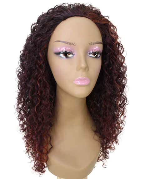 Makayla Deep Red with Black Blend Curls Half Cap Wig