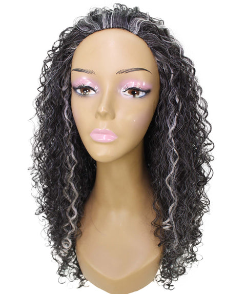 Makayla Dark Charcoal Gray Curls Half Cap Wig