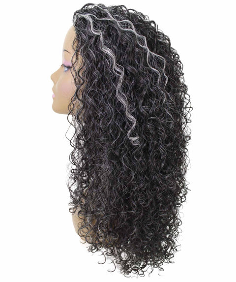 Makayla Dark Charcoal Gray Curls Half Cap Wig