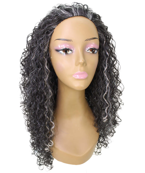 Makayla Dark Charcoal Gray Curls Half Cap Wig