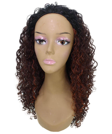 Makayla Medium Brown to Black Blend Curls Half Cap Wig