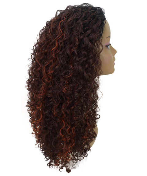 Makayla Medium Brown to Black Blend Curls Half Cap Wig