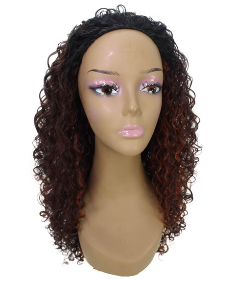 Makayla Medium Brown to Black Blend Curls Half Cap Wig