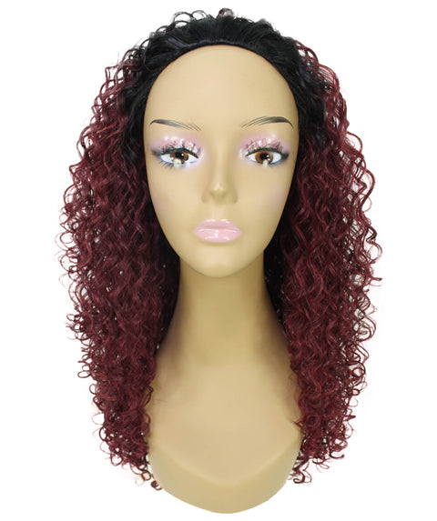 Makayla Deep Pink to Black Blend Curls Half Cap Wig