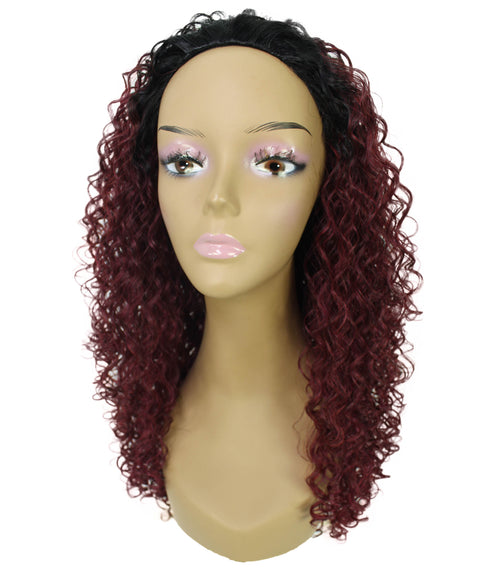 Makayla Deep Pink to Black Blend Curls Half Cap Wig