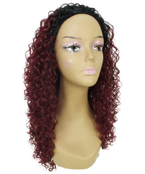 Makayla Deep Pink to Black Blend Curls Half Cap Wig
