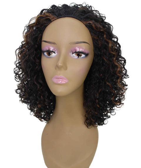 Tatiana Black with Caramel Curls Half Wig