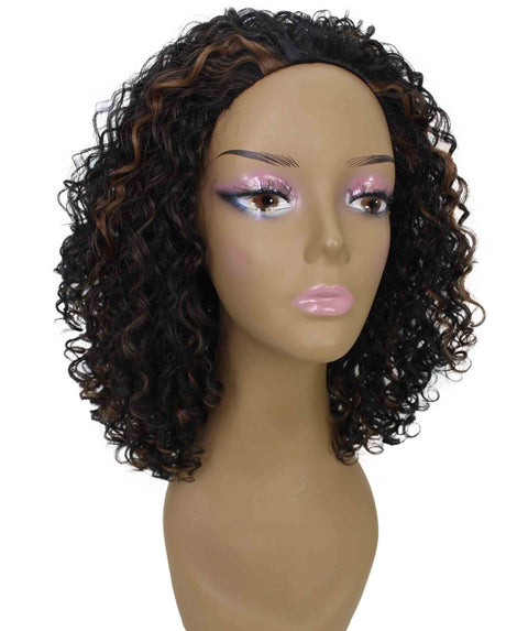 Tatiana Black with Caramel Curls Half Wig
