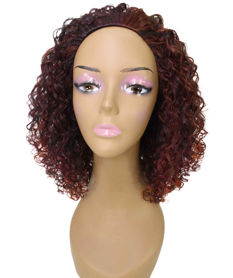 Tatiana Deep Red with Black Blend Curls Half Wig