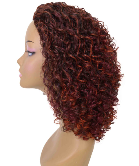 Tatiana Deep Red with Black Blend Curls Half Wig