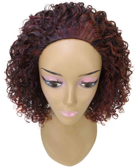 Tatiana Deep Red with Black Blend Curls Half Wig