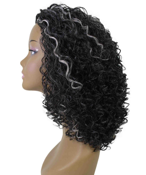 Tatiana Dark Charcoal Gray Curls Half Wig
