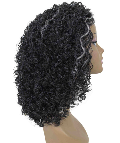Tatiana Dark Charcoal Gray Curls Half Wig