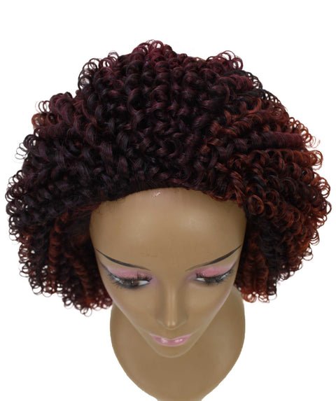 Alexandra Deep Red with Black Blend Curly Layered Half Wig