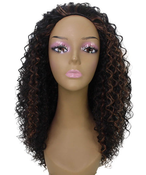 Isadora Black with Caramel Flowing Curl Half Wig