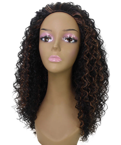 Isadora Black with Caramel Flowing Curl Half Wig
