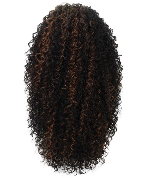 Isadora Black with Caramel Flowing Curl Half Wig