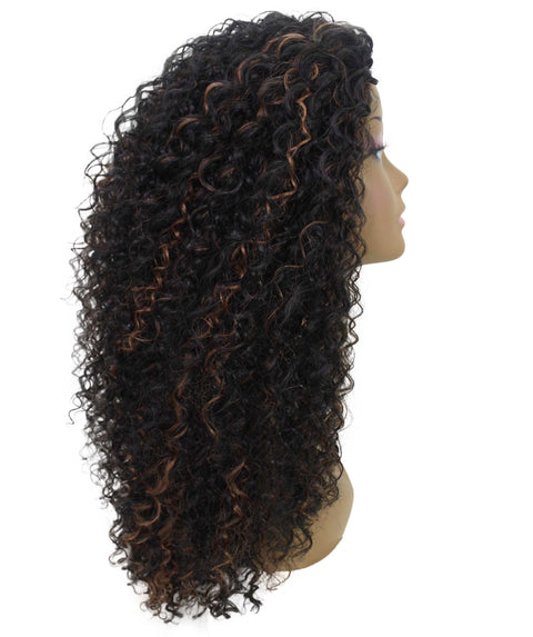 Isadora Black with Caramel Flowing Curl Half Wig