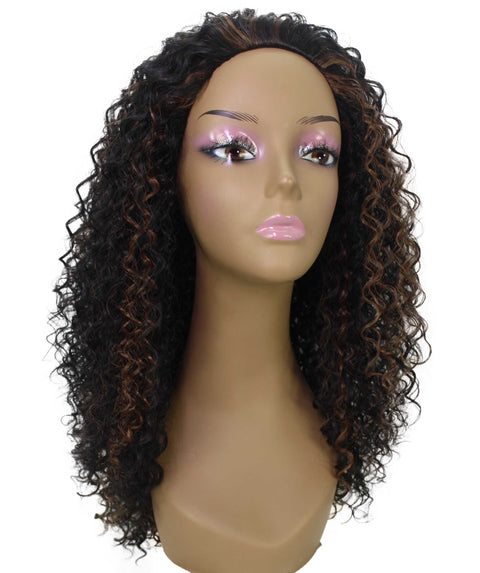 Isadora Black with Caramel Flowing Curl Half Wig