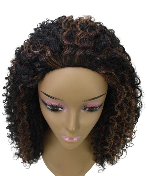 Isadora Black with Caramel Flowing Curl Half Wig