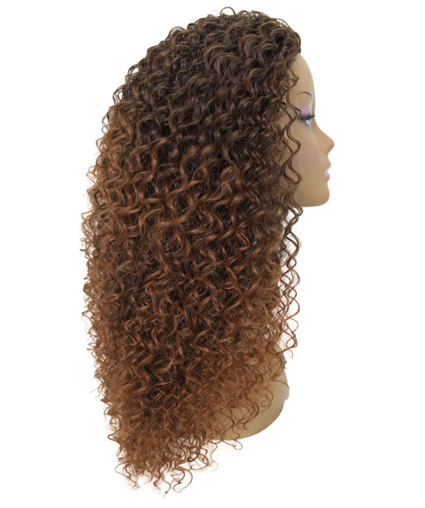Isadora Dark Auburn Brown Blend Flowing Curl Half Wig