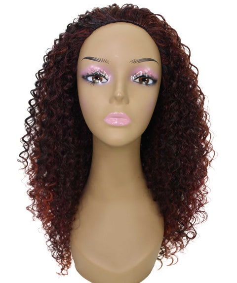 Isadora Deep Red with Black Blend Flowing Curl Half Wig