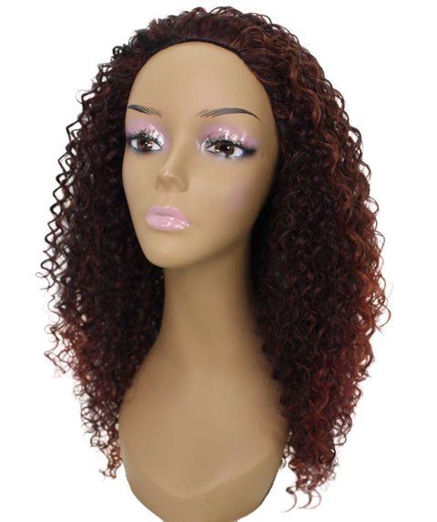 Isadora Deep Red with Black Blend Flowing Curl Half Wig