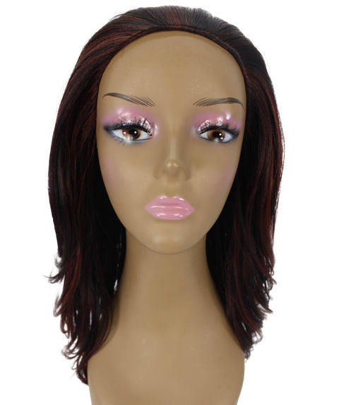 Leal Deep Red with Black Blend Short Celebrity Style Half Wig