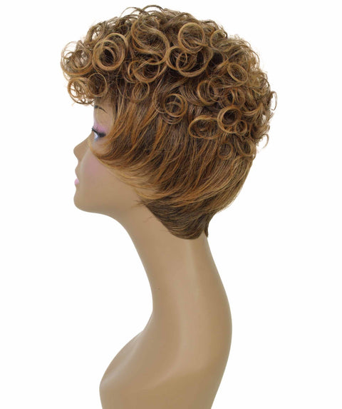 Sydney Dark Brown with Golden Short Tousled Curly Hair Wig