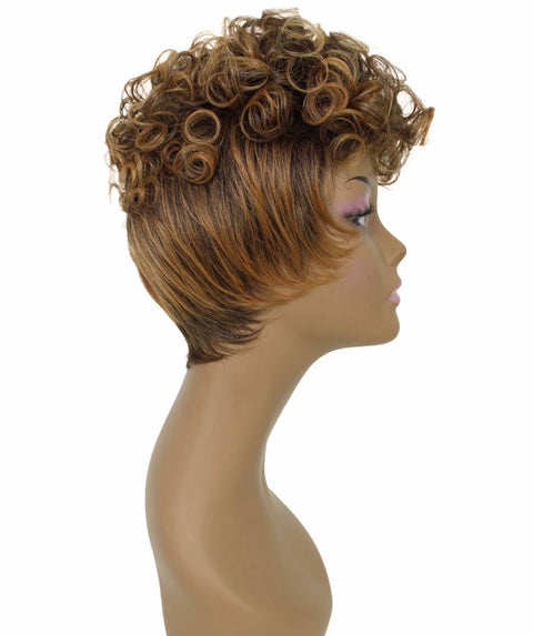 Sydney Dark Brown with Golden Short Tousled Curly Hair Wig